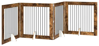 Produktbild von vidaXL Klappbares Hundetor mit Ständern 4 stk. Räuchereiche 401 cm