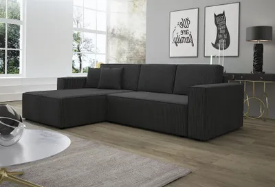 Produktbild von Ecksofa Schlafsofa Sofa CONOR Stoff Schwarz Ottomane Links