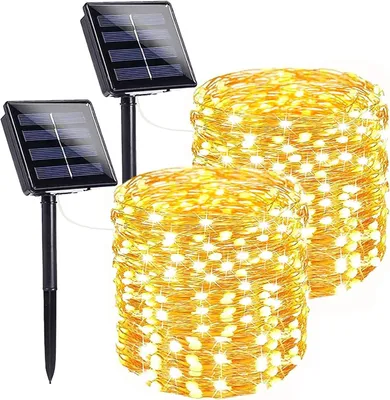 Solar-Lichterkette 120 LED, 12 m, 8 Modi, warmweiß, 2er-Pack