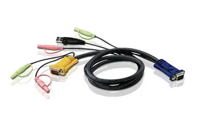 Produktbild von ATEN USB-KVM-Kabel mit 3-in-1-SPHD und Audio, 5 m, 5 m, VGA, Schwarz, HDB-15, USB A, 2 x 3.5mm, SPHD-15, 2 x 3.5mm, Männlich