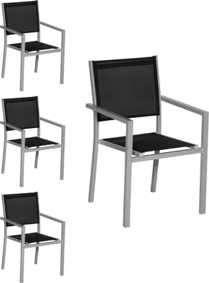 Produktbild von 4er Set Stühle aus grauem Aluminium - schwarzes Textilene