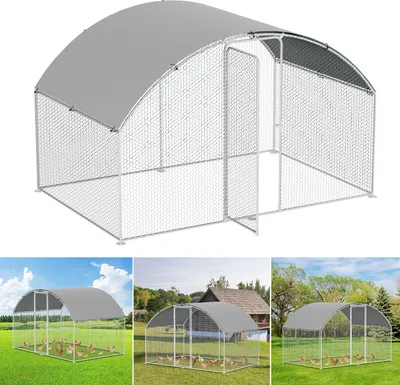 Immagine prodotto di Hengda recinto ruspante casa del pollo tetto a cupola 3 x 2 x 2 m tetto pollaio all'aperto, acciaio zincato piccolo animale casa ruspante recinto con protezione solare pollo gabbia voliera, PE
