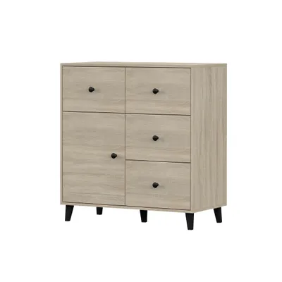 Produktbild von Kommode Schubladkasten Sideboard Anrichte 90cm mit eine Tür und vier Schubladen Sonoma/Eiche Fox 03