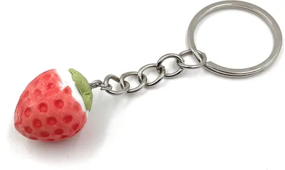 Produktbild von Onwomania Erdbeer Frucht Obst Schlüsselanhänger Metall Glücksbringer in Alu Geschenkbox, ideal zum Verschenken