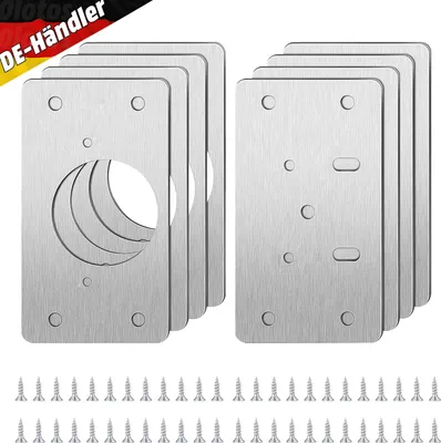 Produktbild von 8 Schrank Scharnier Reparaturplatte Schrankscharnier Möbel Reparatur Blech Edelstahl Topfscharnier Dosenscharnier Reparaturstück mit Schrauben