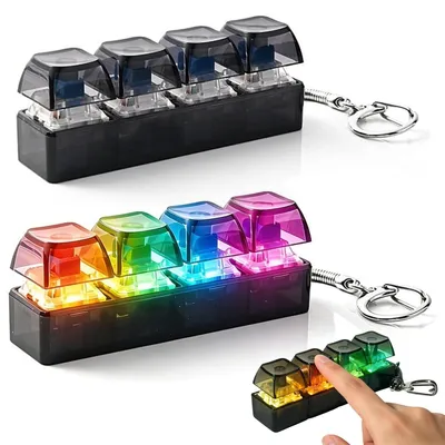 Produktbild von 2er Set RGB Fidget Tastatur Schlüsselanhänger – 4-Tasten Spielzeug mit LED Lichtern, Stressabbau & Zeitvertreib, Für Frauen & Männer
