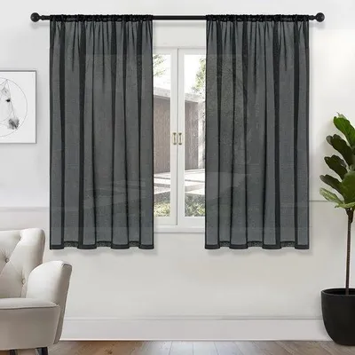 Imagen del producto de Ibenzoa® Juego de 2 cortinas semitransparentes, 137 x 140 cm, aspecto de lino, poliéster con ojales metálicos – permiten el paso de la luz, ideales para salones y dormitorios