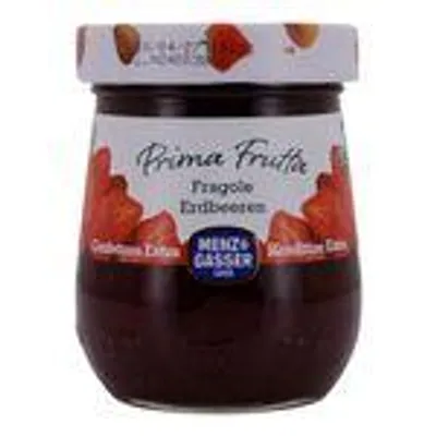 Menz & Gasser Prima Frutta Erdbeer-Konfitüre Extra – Fruchtige Erdbeeren für Ihr Frühstück, 340g Glas
