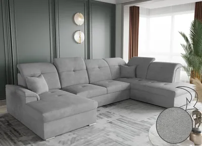 Produktbild von Kaiser Möbel Ecksofa mit schlaffunktion und bettkasten, Schlafsofa, Sofa U Form, Couch U Form BARON stoff Brooklyn Grau Links