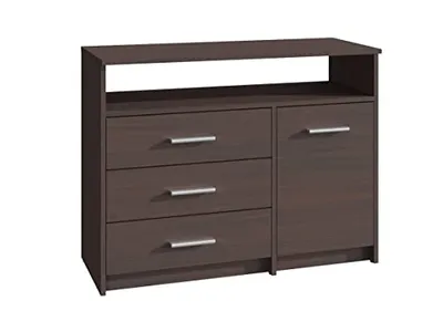Produktbild von MATKAM Kommode Bodo 1D3SO, H75 x B98 x T35 cm, mit 3 Schubladen, einem Ablagefach und einem Türschrank, Griffe in Metall-Optik (Wenge)