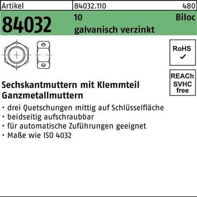 Produktbild von Reyher  Biloc-Muttern 84032 Kl. 10 M 20 vz (50 Stück)