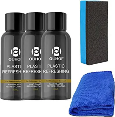 Produktbild von 3 Stück 30ml Autopflege Nano Kunststoff Care Kunststoffpflege Restaurierungsmittel + Schwamm