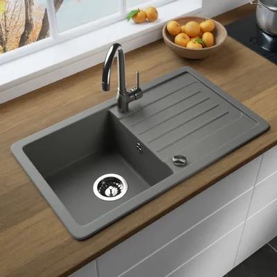 Produktbild von LINDBERGH® Granitspüle Grau "VEL33" inkl. Siphon Küchenspüle Einbauspüle Küche Spüle