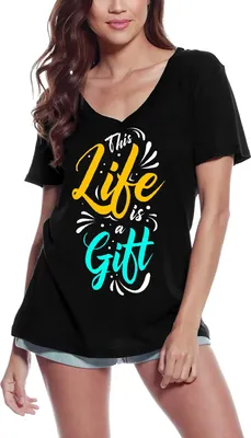Produktbild von Damen Grafik T-Shirt V-Ausschnitt Dieses Leben ist ein – This Life Is A – Öko-Verantwortlich Vintage Jahrgang Kurzarm Lustige Druck Geburtstag