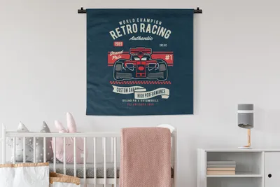 Produktbild von MuchoWow® Wandteppich Wandbehang Auto - Rennstrecke - Oldtimer 90x90 cm Tapisserie Dekoration Wandtuch - Wandaufhänger