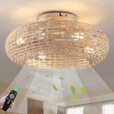 Produktbild von Deckenventilator mit Lampe - 50x23x50 cm - Retro-Stil und Bambus - für den Innenbereich