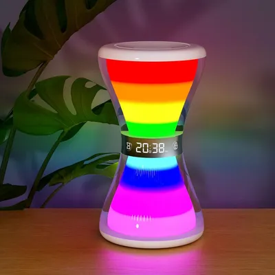 Zdjęcie produktu dla Cyfrowy budzik z oświetleniem w kształcie klepsydry, RGB, funkcja drzemki, timer (5-90 minut), możliwość regulacji jasności, 7 dźwięków, lampka nastrojowa do sypialni