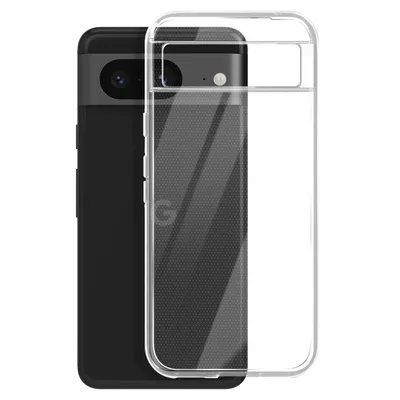 A black phone case and a transparent phone case are shown side-by-side against a white background.