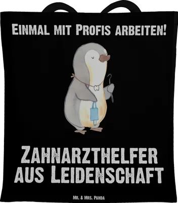 Produktbild von Mr. & Mrs. Panda Beutel Zahnarzthelfer Leidenschaft - Schwarz - Geschenk, Tasche, Jutebeutel, Jutetasche, Schultasche, Stoffbeutel, Tote Bag