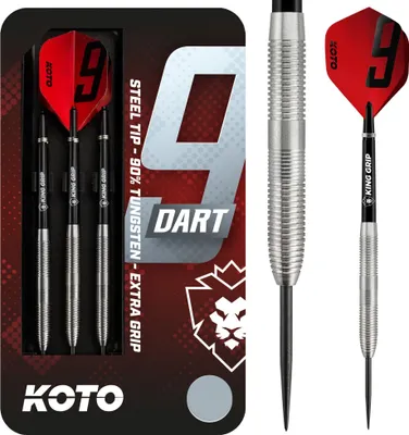 Produktbild von KOTO - 9-Darts 90% 25 G, Silber, Darts Set inkl. 3 Barrels, Flights + Shafts & Dartwallet, Fester Ringgrip