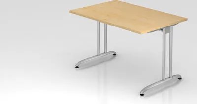 Produktbild von Schreibtisch Markku | Ahorn | BxT 120x80cm | Arbeitshöhe 72cm | höhenjustierbar 0-10 mm | C-Fuß-Gestell Silber | Rechteckform