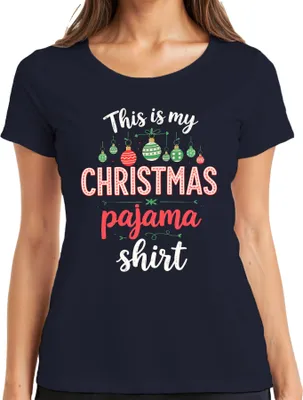Produktbild von This is my CHRISTMAS pajama shirt Weihnachten Pyjama Geschenk Damen T-Shirt, Navy, 3XL