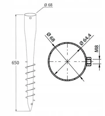 Obrázok produktu pre GRUNDLINE stĺpiková základňa so skrutkou do zeme / základová skrutka / zemná kotva - 68x650x1,8 mm