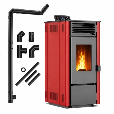Produktbild von Pelletofen THUNDER SOPHIA RED 9 kW freistehend mit WiFi, Thermostat, Fernbedienung und Anschlussrohr-Set