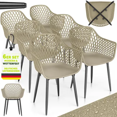 Immagine prodotto di Set di 6 sedie da giardino tillvex® resistenti alle intemperie con braccioli, color taupe | Sedie da esterno con portata fino a 120 kg | Sedie da giardino resistenti ai raggi UV | Sedie da terrazza, mobili da giardino, terrazza, balcone, esterno, giardino