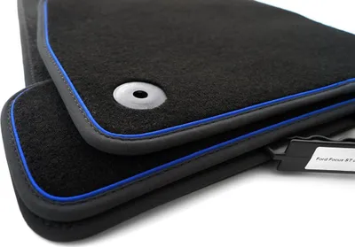 Image de Tapis de sol Ford Focus 3 (toutes) + RS + ST Velours Qualité d'origine Tapis Premium Noir, Bleu, 4 pièces