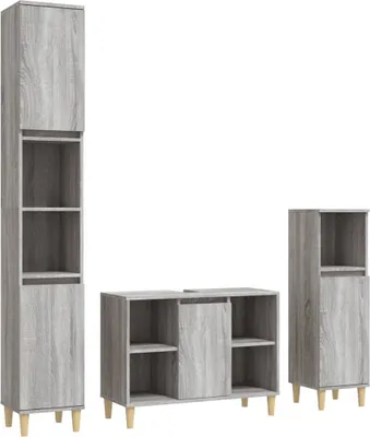 Produktbild von vidaXL 3-tlg. Badmöbel-Set Grau Sonoma Holzwerkstoff