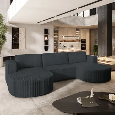 Produktbild von Masseno Ecksofa VEZZO P mit Schlaffunktion U-Form, Sofa mit Bettkasten, Wohnzimmersofa, Couch, Soffa, Bettsofa, Couchgarnitur- Grau, POSO 34