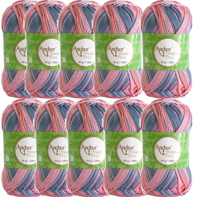 Immagine prodotto di 10 gomitoli di filato Anchor Creativa Fino, multicolore – cotone mercerizzato (50g) (colore 00904)