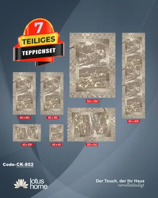 Produktbild von 7-teiliges Teppich-Set CK 802, Polyester, rutschfest, maschinenwaschbar, grafisches Muster, Florhöhe 8-9mm, für Fußbodenheizung