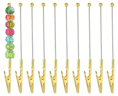 Produktbild von Krokodilklemmen mit langem Drahtschwanz, 10 Stück, 13,5 cm, in Gold