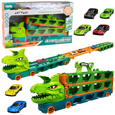 Productafbeelding van Dinosaurustruck met verenbaan voor auto's Transporter Launcher 4in1