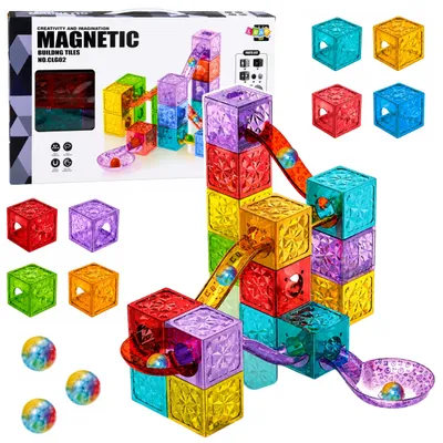 Obrázek produktu pro Magnetické stavební bloky kostky kuličková dráha barevná 28 ks.