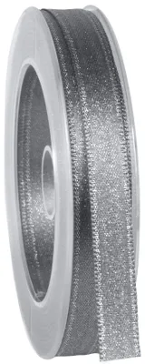 Satijnband mit Lurex, 20 m x 10 mm, glänzend, grau