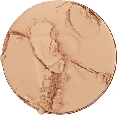 A close-up view of a broken pressed powder compact.