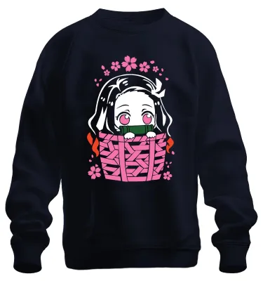 Obrázok produktu pre Nezuko Kimetsu No Yaiba Anime Kawaii Bamboo Basket Sakura Darčeková mikina Uni pulóver, Navy, L