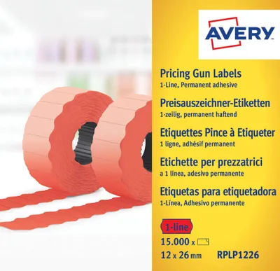 Produktbild von Avery RPLP1226, Rot, Selbstklebendes Druckeretikett, Gestanztes Etikett, Papier, Permanent, Avery Zweckform PL1/8, HL1/8