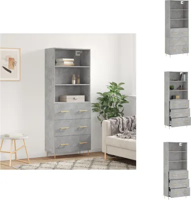 Productafbeelding van vidaXL Hoge kast, betonkleur, 69,5 x 34 x 180 cm, houtvezel - Dressoirs