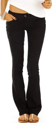 Produktbild von BE STYLED Damen Basic Boot Cut Hüftjeans Slim Fit Schlag Jeans Hose in Schwarz, 34 / XS
