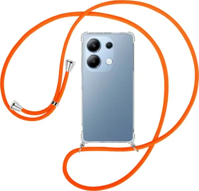 Produktbild von Handykette Backcover-Schutzhülle mit Band (Metall silberfarben) für Xiaomi Redmi Note 13 Pro 4G - neonorange