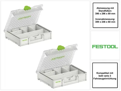 Image de Festool SYS3 ORG M 89 6xESB Set de coffrets Systainer Organizer pour petites pièces + Casiers (2x 204854)