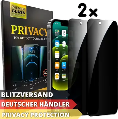 Produktbild von 2x Blickschutz Glas Folie für Apple iPhone 16 Pro Display Sicht Schutz Anti Spy Panzerfolie Glasfolie Schutzfolie