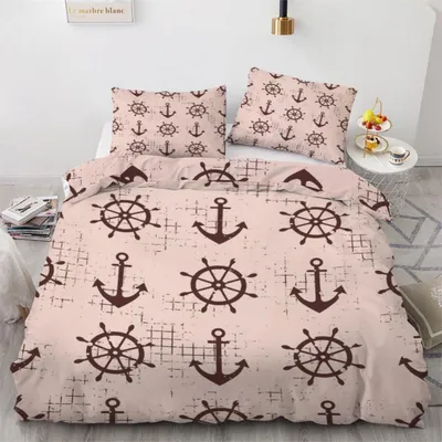 Produktbild von Bettwäsche-Set 220x240 cm 3-teilig Mikrofaser Anker Ozean Maritim Wendebettwäsche mit Reißverschluss 2 Kissenbezüge 80x80 cm