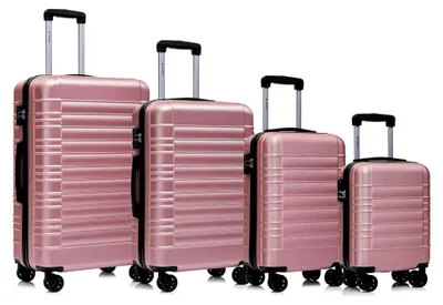 Produktbild von Reisekoffer mit TSA-Schloss, Hartschalen-Trolley, Kabinenkoffer mit 4 Rollen (Roségold, Set in S-M-L-XL)