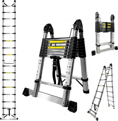 Productafbeelding van Telescoopladder - Uitschuifbare ladder - Kluswerk Binnen Buiten - Roestvrij Staal - 5 Meter - Wit