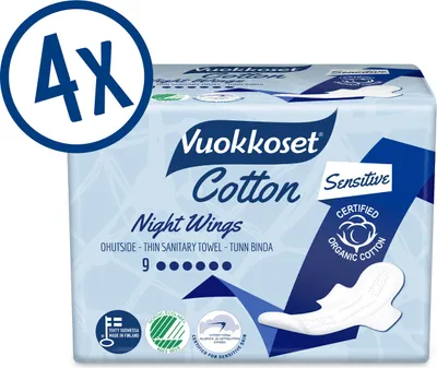 Produktbild von Vuokkoset Nachtbindemittel - Baumwolle - 4 x 9 Stück - 36 Nachtbindemittel